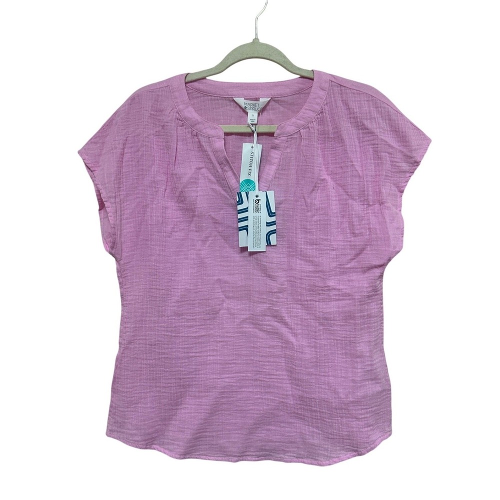 Market Spruce Stitch Fix Pink Cotton Gauze Split V-Neck Blouse Top NWT Medium